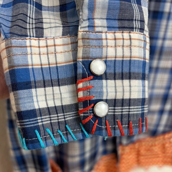 Upcycled Vintage Levi Plaid Button Front Shirt Wearable Art - Picture 6 of 16